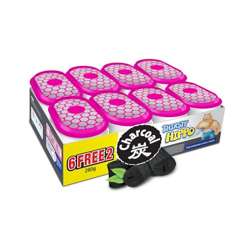 Thirsty Hippo Dehumidifier Moisture Absorber 280g x 8 Packs Removes Odor & Mould for Wardrobe & Storage areas
