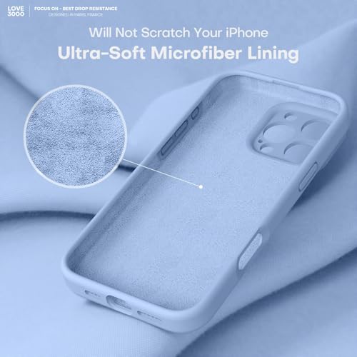Image of LOVE 3000 Designed for iPhone 16 Pro Case, Premium Silicone with [Soft Anti-Scratch Microfiber Lining] Shockproof Protective Phone Case for Holsters 6.3 inch, Light Blue