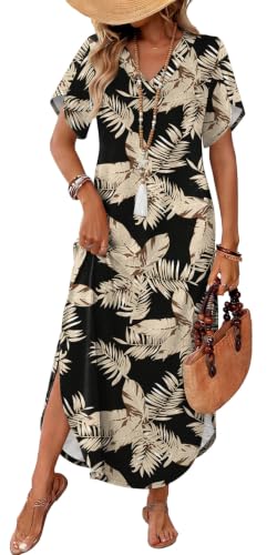 Cruise Outfits for Women 2026 Summer Dresses Loose T Shirt Dresses Tropical Vacation Outfits Short Sleeve Sun Dress Split Long Dress Elegant Fahion Resort Wear M