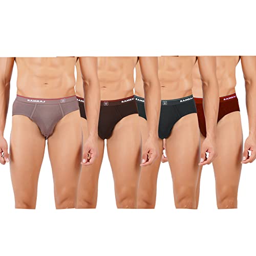 Image of RAMRAJ COTTON Men Pack Of 4 Solid Cotton Briefs | Soft Stretch Outer Elastic Waistband | Comfortable Daily Innerwear