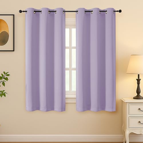 Image of Simplebrand Lilac Room Darkening Curtains for Bedroom 63 Inch Length 2 Panels Set, Thermal Insulated Energy Saving Curtains for Kids Room, Grommet Solid Nursery Window Treatment Drapes, W40 x L63