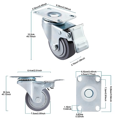 3 Inch Caster Wheels Set Of 4,Heavy Duty Caster With Polyurethane Wheels No Noise,Swivel Plate Casters With Dual Brake For Cart Furniture Industrial Workbench #TOP2