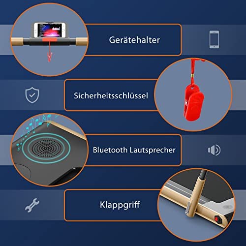 COSTWAY 2-in-1 loopband met app en afstandsbediening, bluetooth, 1-12 km/u, led-display, mobiele telefoonhouder, inklapbaar, tot 120 kg belastbaar (goud) - Afbeelding 8