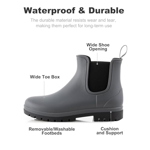 planone Short Rain Boots Women Orthopedic Wide Width Fashion Waterproof Chelsea Boots for Women Outdoor Garden Shoes Ankle Muck Boots for Ladies Non Slip Work Shoes Rubber Boots with Comfort Insole3