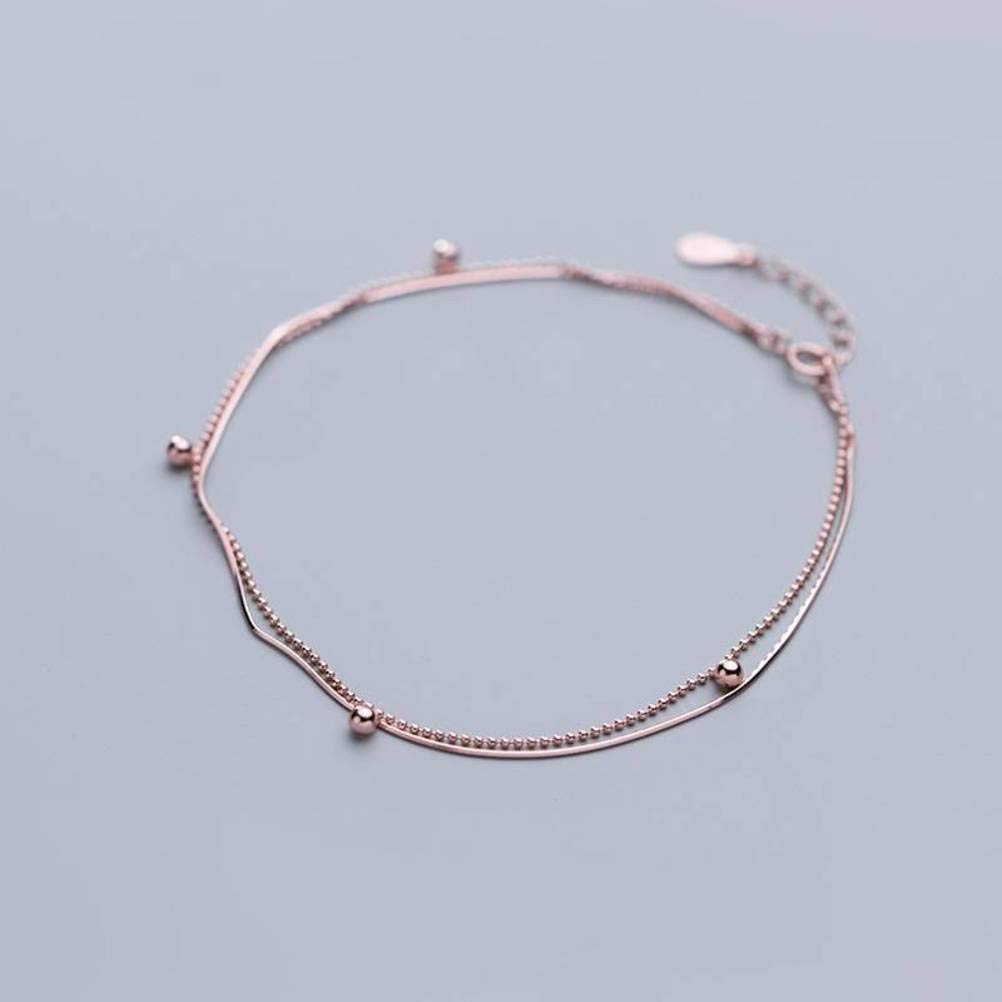 cavigliera Cavigliera in Argento S925, Moda Femminile Coreana a Doppio Strato con Perline di Serpente Catena di Ossa di Serpente Gioielli for Piedi Personalizzati Oro Rosa, Argento 925