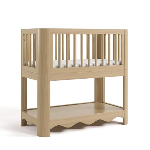 Image of Storkcraft Casablanca 3-in-1 Convertible Bassinet, Driftwood | GREENGUARD Gold Certified Wood Baby Bassinet, Includes Water-Resistant Mattress, Converts to Toy Box and Bookcase, Newborn