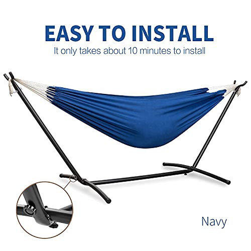Image of PNAEUT Double Hammocks with Stand for Outside, Portable Space Saving Heavy-Duty Steel Stand for Indoor Outdoor Patio with Carrying Bag, 450 lbs Capacity (Navy)