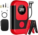 Jump Starter with Air Compressor,5000A Portable Car Battery Booster (10 Gas/8L Diesel) with 150PSI Tire Inflator,12V Car Battery Jump Box,Cordless Air Pump for,Motorcycle,Bike, Balls,LED Light