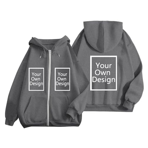Image of Custom Jackets Design Your Own Full Zipper Hooded Sweatshirt Custom Sweatshirt T Shirts Add Your Own Text or Picture