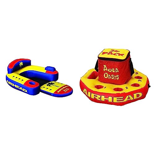 AIRHEAD Bimini Lounger II, 1 Person Pool Float with Drink Holder Zip Storage Pocket & Aqua Oasis Floating Beverage Cooler