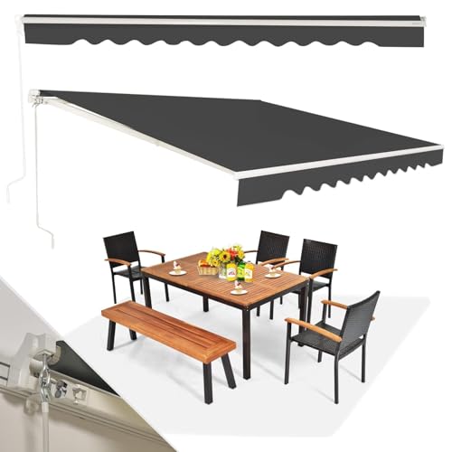 RELAX4LIFE Tenda da Esterno a Bracci Estensibili con Telaio in Alluminio, Tettuccio Resistente al Sole e Impermeabile,Manovella Manuale, Angolazione Regolabile (400 x 250 cm,GRIGIO)