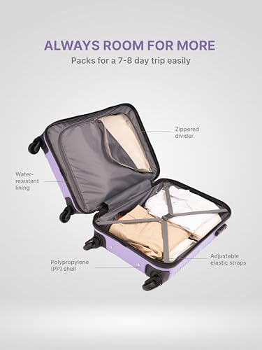 Image of ZOUK Zoya Hardcase Trolley Bag Set of 2 (Cabin 57cm & Medium 67cm) Lightweight PP Suitcase with Silent Spinner Wheels, Telescopic Handle & Combination Lock | Travelling Luggage for Men & Women, Lilac