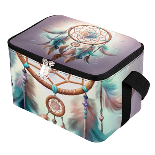 GzLeyigou Lunch Bags for Women Men 9 Cans,Boho Dreamcatcher Hot & Cold Food Delivery Bag Insulated Grocery Bag Insulated Lunch Box Feathers Cooler Bag for Office Work Picnic Beach