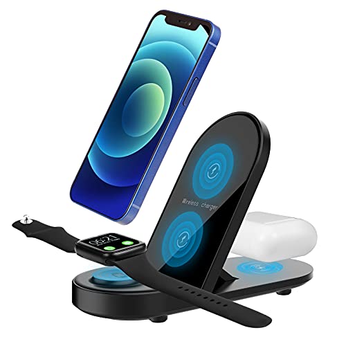 Wireless Charging Station, Flashda 15W Fast 3 in 1 Wireless Charging Stand, Foldable Charging Station for iPhone 12/11 Pro Max/X/Xs Max/8/8 Plus, AirPods 2/pro, iWatch Series, Samsung Charging Dock