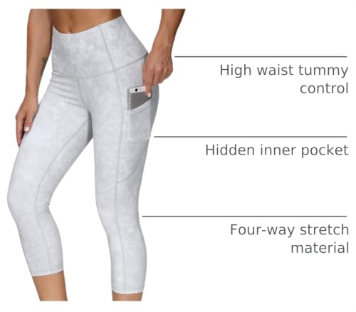 Image of THE GYM PEOPLE Thick High Waist Capris Yoga Pants with Pockets, Tummy Control Workout Running Yoga Leggings for Women