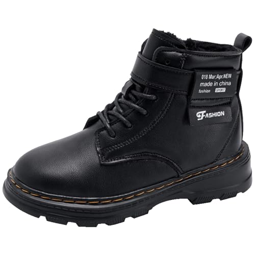 IWIHMIV Toddler Boys Winter Ankle Boots Girls Leather Hiking Work Booties Non Slip Leather Outdoor Shoes