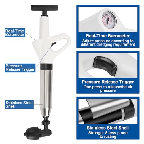 TOOVEM High Pressure Toilet Plunger, Toilet Plunge Blaster, High Pressure Drain Unclogger Plungers, Multi-drain Unclogger for Toilets, Bathroom Floor, Drain Sinks, and Plumbing Clogs