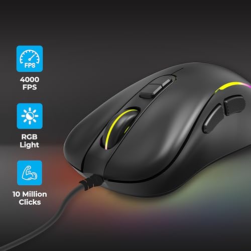 Image of Foxin Phantom GM 106 USB Wired Gaming Mouse with Upto 7200 DPI Gaming Sensor | 7 Buttons | Upto 10 Million Clicks | 7 Colours Rainbow Lighting | Ergonomic Design | 1.5m Cable (Black)