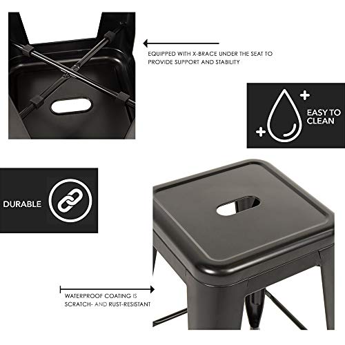 Fdw Metal Bar Stools Set Of 4 Counter Height Barstool Stackable Barstools 24 Inch Indoor Outdoor Patio Bar Stool Home Kitchen Dining Stool Backless Bar Chair #TOP4