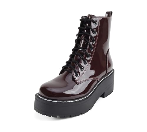 Image of Soda FLING Women Chunky Lug Sole Lace up Fashion Combat Ankle Boot w /Side Zipper