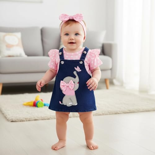 Image of Baby Girl Clothes Newborn Ruffle Romper Elephant Jeans Skirt 0-18M