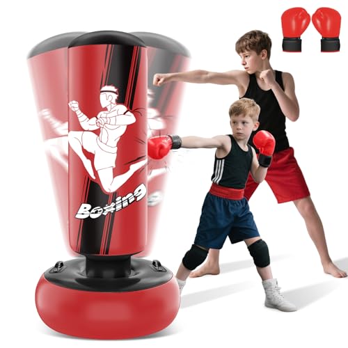 JUOIFIP - JUOIFIP Sac de Frappe 160cm Gonflable pour Enfants avec Gants de Sac de Boxe Enfants pour la Pratique du MMA, du Karaté, du Taekwondo et pour soulager l'énergie de la Pentecôte