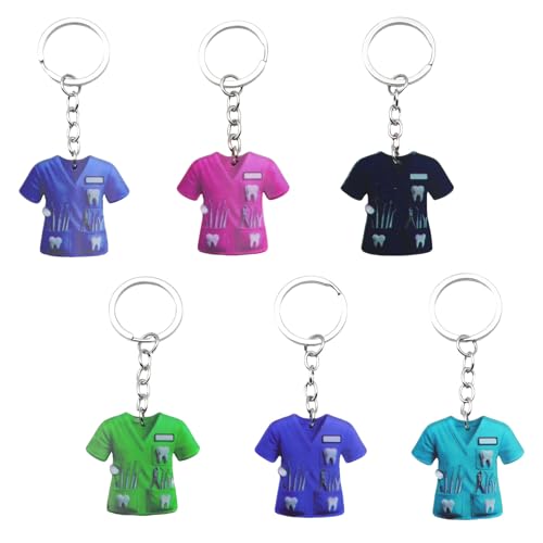 Personalisierter Zahnarzt-Uniform Schl&uuml;sselanh&auml;nger Set - 6 Farben: Pink, Lila, Gr&uuml;n, Blaugr&uuml;n, Dunkelblau und Dunkellila - Ein Durchdachtes Geschenk f&uuml;r Zahn&auml;rzte, &Auml;rzte und medizinisches Personal