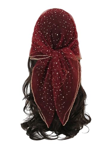 Floerns Women's Sequin Mesh Sheer Bandana Square Head Scarves Hair Wrap Neck Glitter Head Scarf