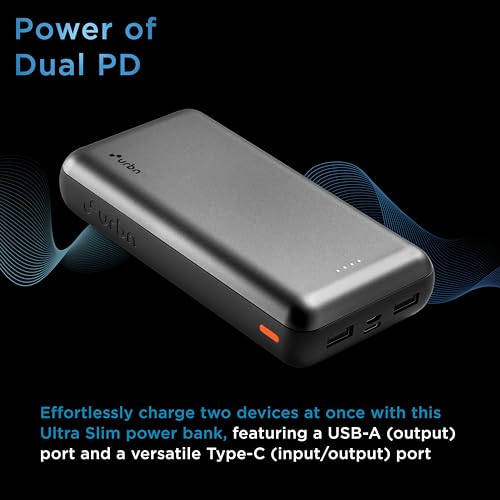 Image of URBN 20000 mAh Li-Polymer Ultra Compact Power Bank | 12W Fast Charge | Dual USB Output | Type C & Micro USB Input | Pocket Size | Made in India (Grey)