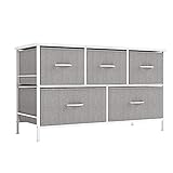 ALLZONE Dresser for Bedroom,Storage Chest Organizer, 5 Fabric Drawers Furniture for Closet, Kids Toy Organization,Wooden Table with Metal Frame, White/Gray
