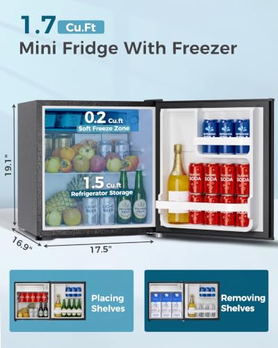 Image of Feelfunn Mini Fridge with Freezer, 1.7 Cu.Ft Small Refrigerator, Black