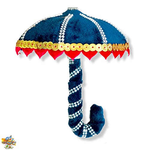 Brij Sugandha Royal Velvet Umbrella – for Car Dashboard or Home Temple for Laddu Gopal & All God Idol – 6 Inch Width LED Light Chhata | by The Kanha Store (Royal Blue)