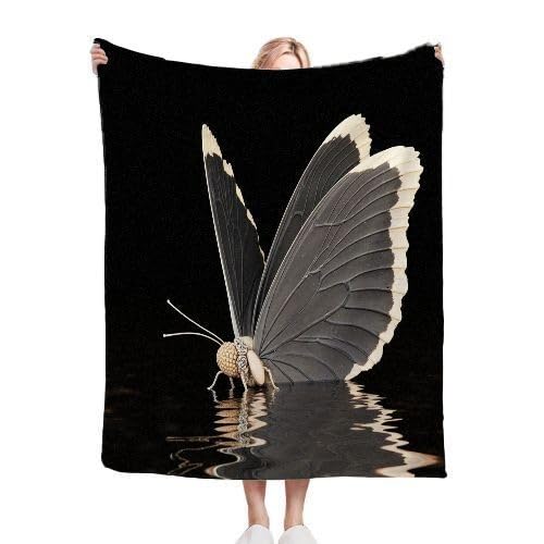 Couverture polaire 240x260 cm papillon gris couette d'appoint grand format