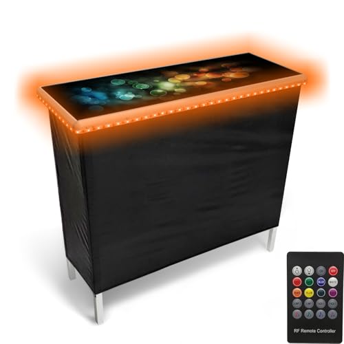 Folding Portable Bar w/LED Lights, Wireless Remote, 2 Bar Skirts, Storage Shelf, & Carrying Case - Bubbles