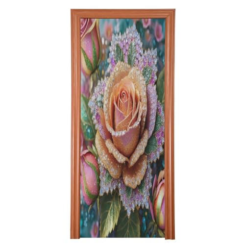 FLildon Diamond Glitter Rose Valentines Day Door Cover Decoration, Party Accessory Porch Decor for Festive Ornament Room Door Covers 35 x 79 Inch