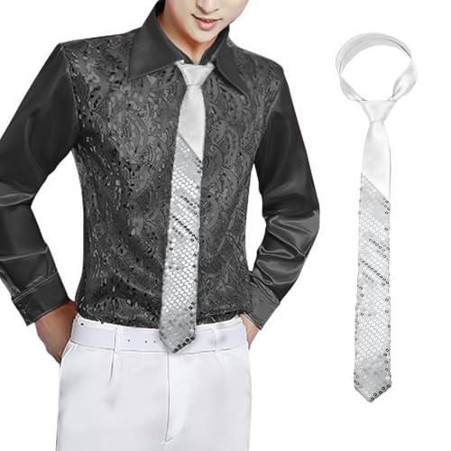 NiceYnn Cravate à Paillette Homme Femme Déguisement pour Costume Carnaval Halloween Mariage Danse Magic Argent