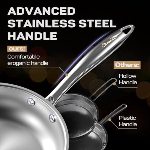 Image of Ciwete 11-Piece Tri-Ply Stainless Steel Pots and Pans Set, 18 /10 Stainless Steel Cookware Set with Steamer Insert, Induction Kitchen Cookware Sets with Cool Ergonomic Handles, Dishwasher, Oven Safe