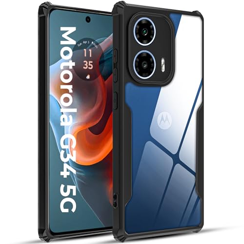 Image of A rtistque Clear Hard Transparent Acrylic Armor Anti-Drop Shockproof TPU Edge Back Cover Case for Motorola G34 - Black