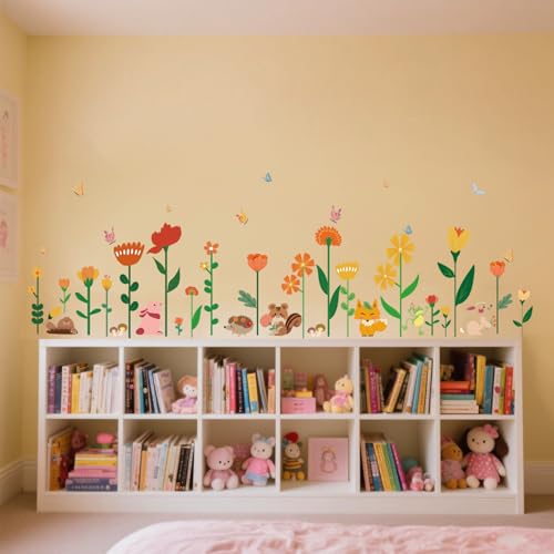 LOMILY Color Flowers Girls Room Wall Stickers Large,Girl Bedroom Wall Decals,Nursery Daycare Preschool Playroom Decals Peel and Stick Removable,Cute...
