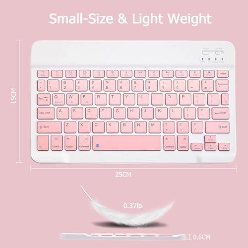 KUNSI Bluetooth Keyboard for iPad, Rechargeable Slim Portable Wireless Keyboard for iPad Tablets, Compatible for All iOS/Windows/Android System Devices-Pink - 5