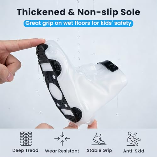 Image of PALAY Kids Rain Shoe Covers for Boys Girls Outdoor Overshoes Protection | Waterproof, Slip-On,PVC, Non-Slip Sole, Adjustable Buckle, Lightweight, Rubber Boots, Ankle Length