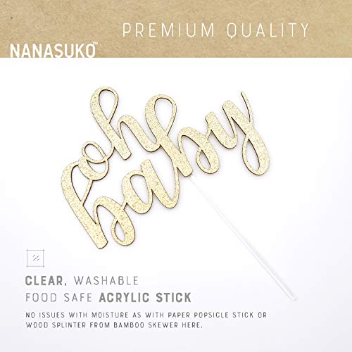 Nanasuko Baby Shower Cake Topper - Oh Baby - Double Sided Gold Glitter - Premium Quality Made In Usa #TOP5