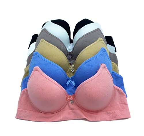 6 Pieces Light to Soft Padded Big Kids Wired Demi/Full Cup Youth Teenager Training Bra 30A 32A 34A 36A