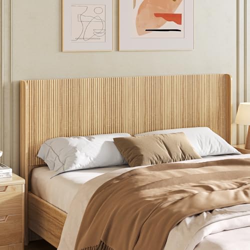 UKAOCAI 63.9" Wood Headboard Queen Size, Fluted Queen Headboard Only,Wall Mount Wood Headboards, Rustic & Modern Farmhouse,Wingback Design,Suitable for Full/Queen Bed Frames,Natural