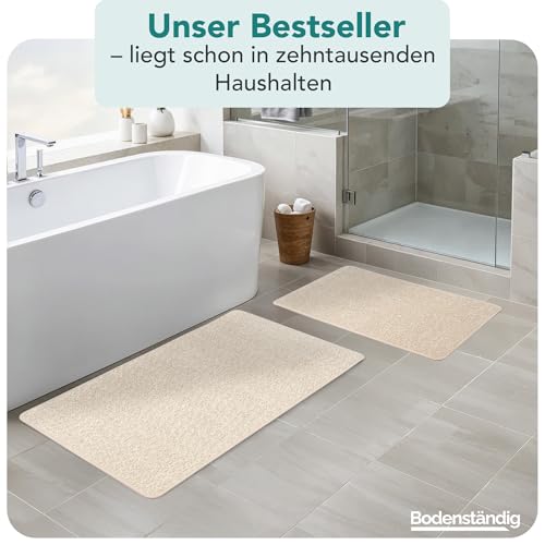 Bodenständig® Badematte Beige – rutschfest & Waschbar – Saugstarke Badezimmerteppich – Hygienischer Duschvorleger – Badvorleger rutschfest waschbar 50x80 cm schnelltrocknend