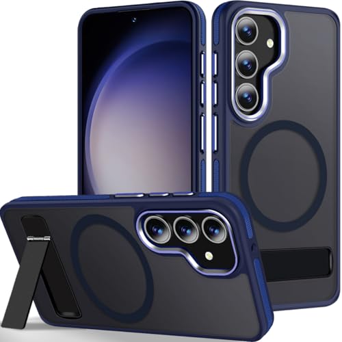 MALEWOLF for Samsung Galaxy S24 Plus Case with [Invisible Stand], Compatible with MagSafe, Strong Magnetic & Kickstand, Drop Protection Slim Matte Phone Case for Galaxy S24+ (Darkblue)