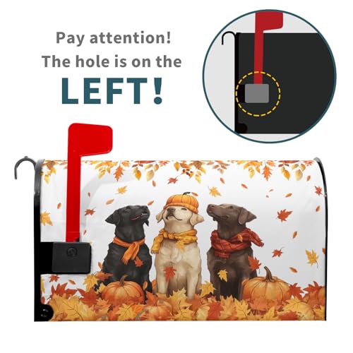 Image of Fall Dog Mailbox Cover Magnetic Large Size Autumn Themed Pumpkins Maple Leaves Puppy Print Mailbox Wrap Letter Post Cover 25.5x21Inch for Garden Yard Outside Outdoor Seasonal Decor