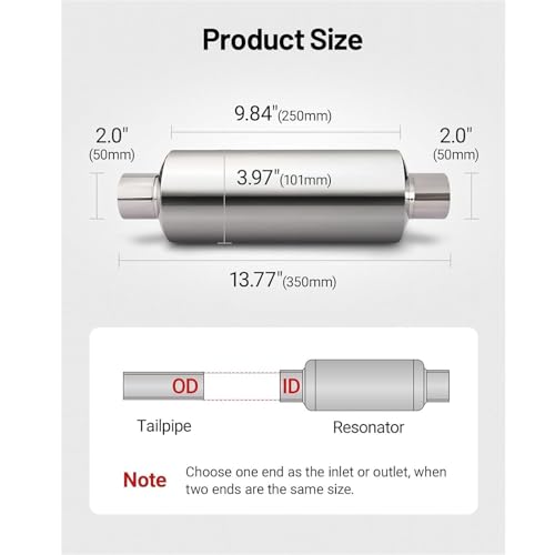 Silenciador de escape de acero inoxidable con sonido profundo y tubo resonador en espiral de 13.8" 4