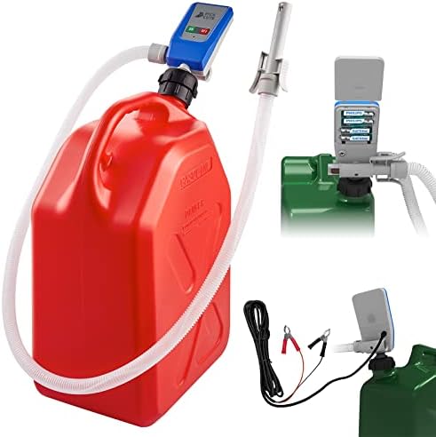 Auto Fuel Transfer Pump with Auto-stop Sensor & Leak protection, AA Battery/12V DC 2 Power Modes, with Adapter for 3 Size Gasoline tank, 51" Hose, Portable Liquid Pump for Gasoline, Diesel, Oil pump