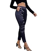 Women's Silky Satin Wedding Dressy Casual Elastic Waist Pants Party Club Wear Trousers
